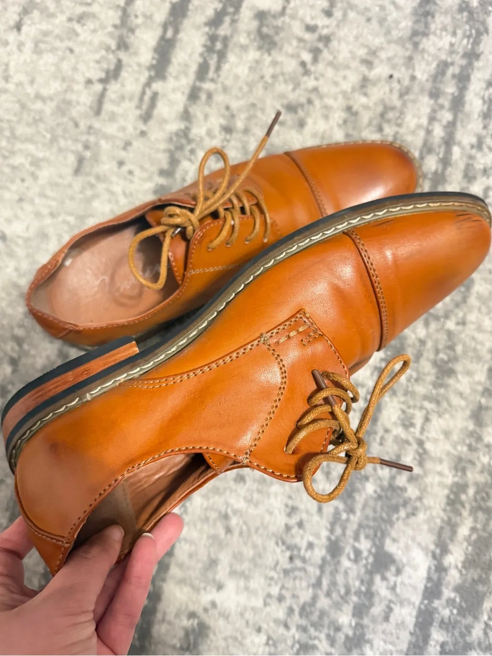 Jousen Men's Tan Leather Cap-Toe Oxford Derby Shoes